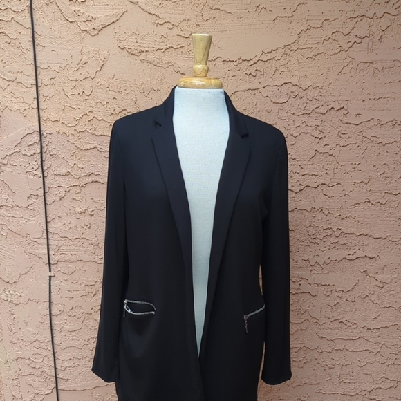 Chico's Jackets & Blazers - Chico's Black Open-Front Blazer with Zip Pocket Accents